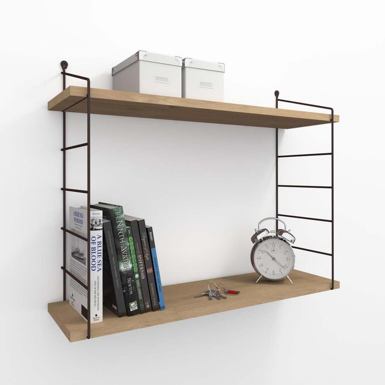 Raft pentru perete Armoni, Decormet, 2 nivele, 72x20x58 cm, bej/maro - imagine 4